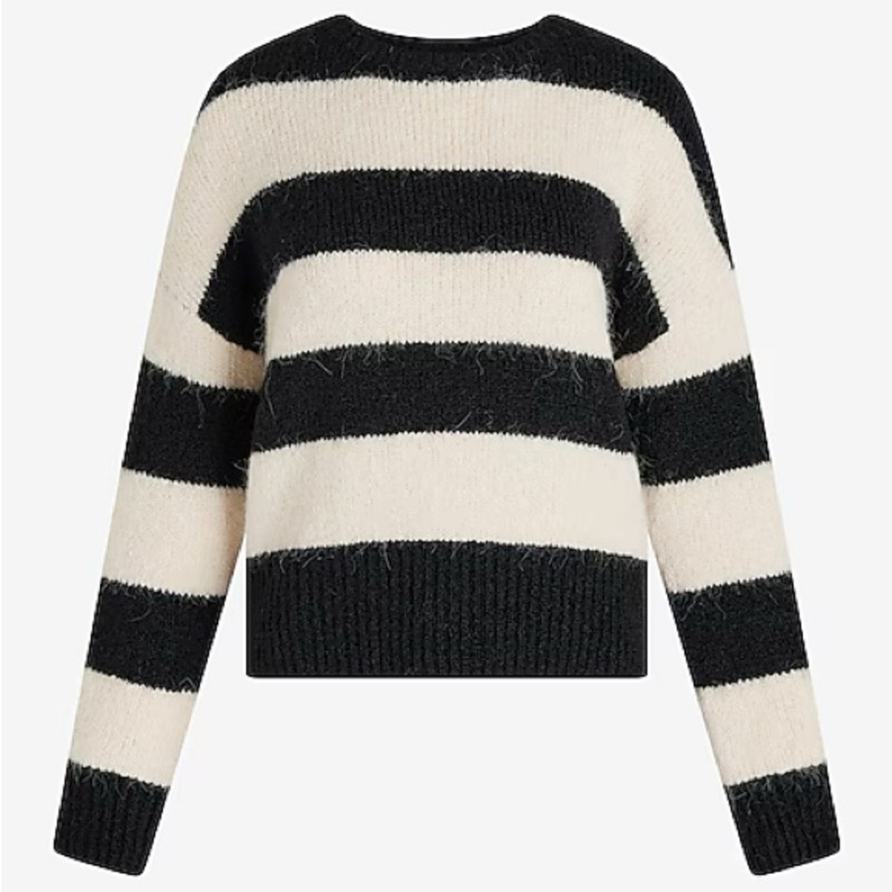 Express Black and Cream Striped Sweater Fuzzy Black and off white Size Large